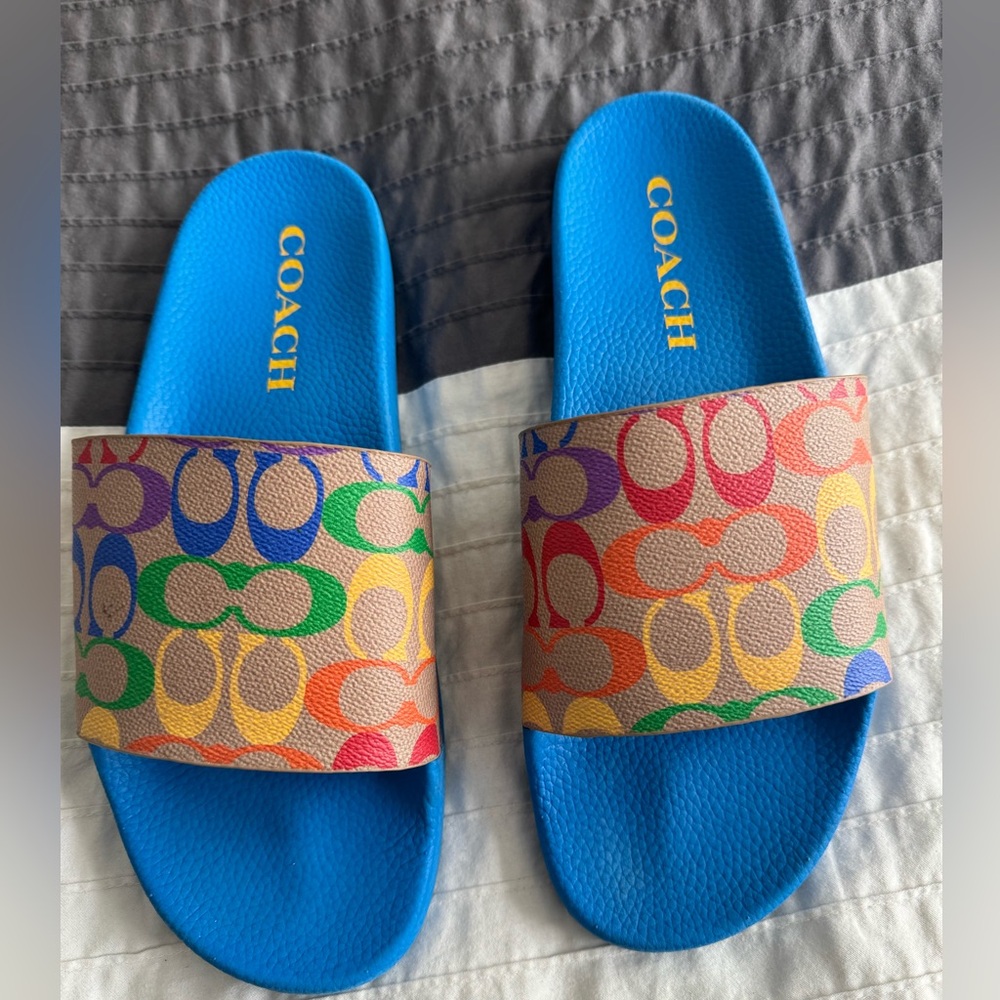 Coach Slide With Rainbow Signature Canvas